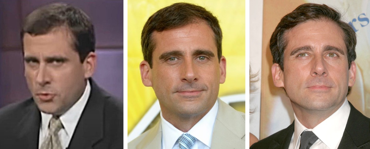 Steve Carell in 2000 (left), 2005 (centre) and 2006 (right)