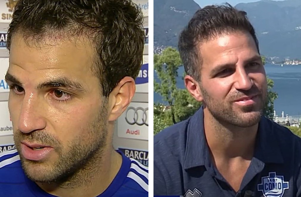 Cesc Fabregas' hairline in 2014 (left) and 2022 (right)