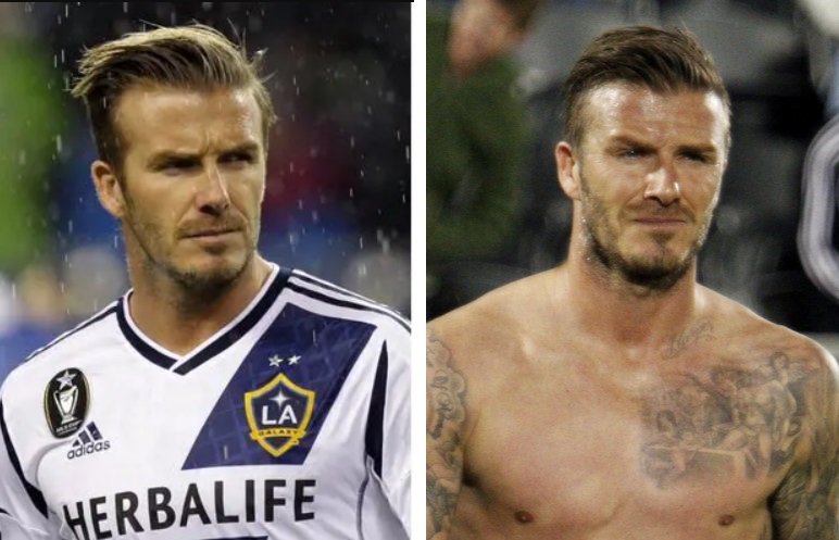 David Beckham with slicked back hairstyle