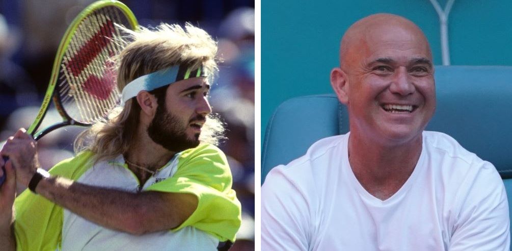 Andre Agassi with hair (left) and bald (right)