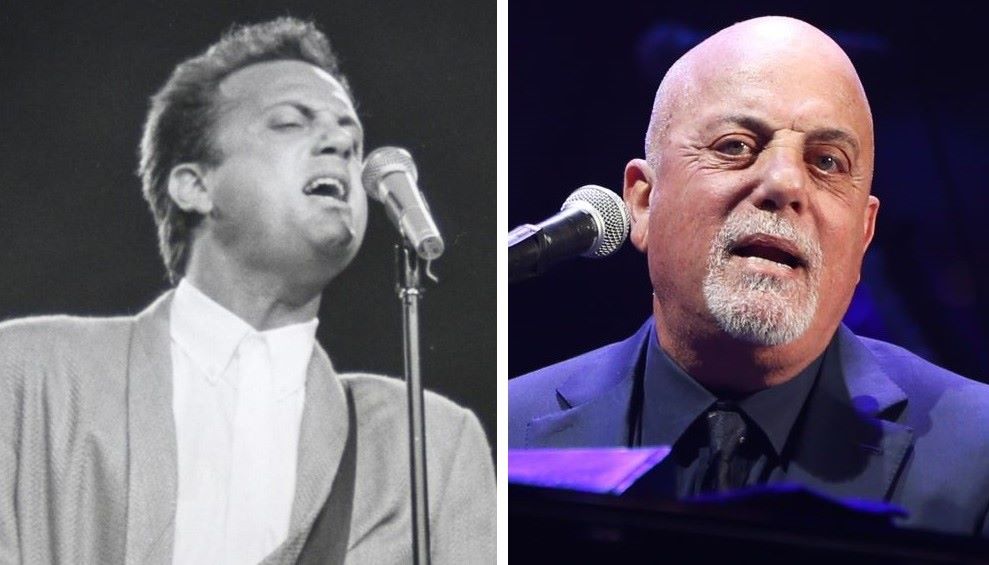 Billy Joel with hair (left) and bald with a beard (right)