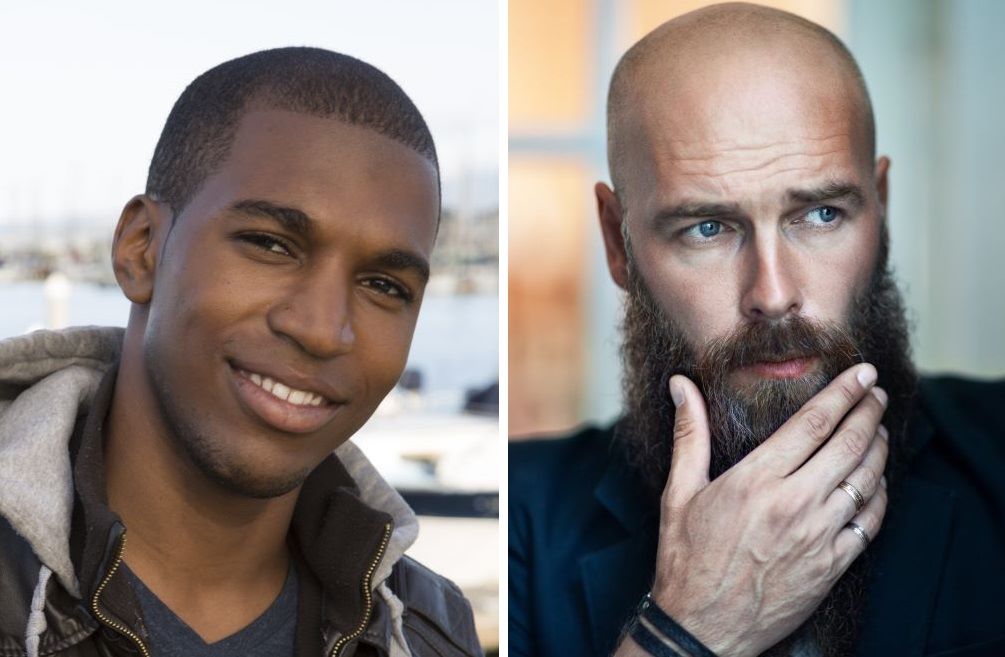 Black man with buzzcut (left) and white man with buzzcut and a beard (left)