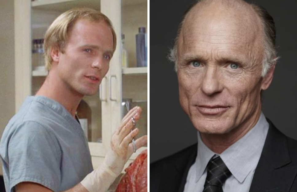 Young Ed Harris with hair (left) and older bald Ed Harris (right)