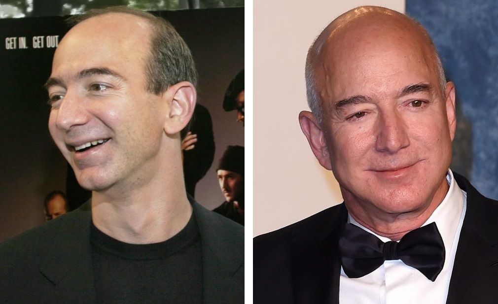 Jeff Bezos with some hair (left) and bald (right)