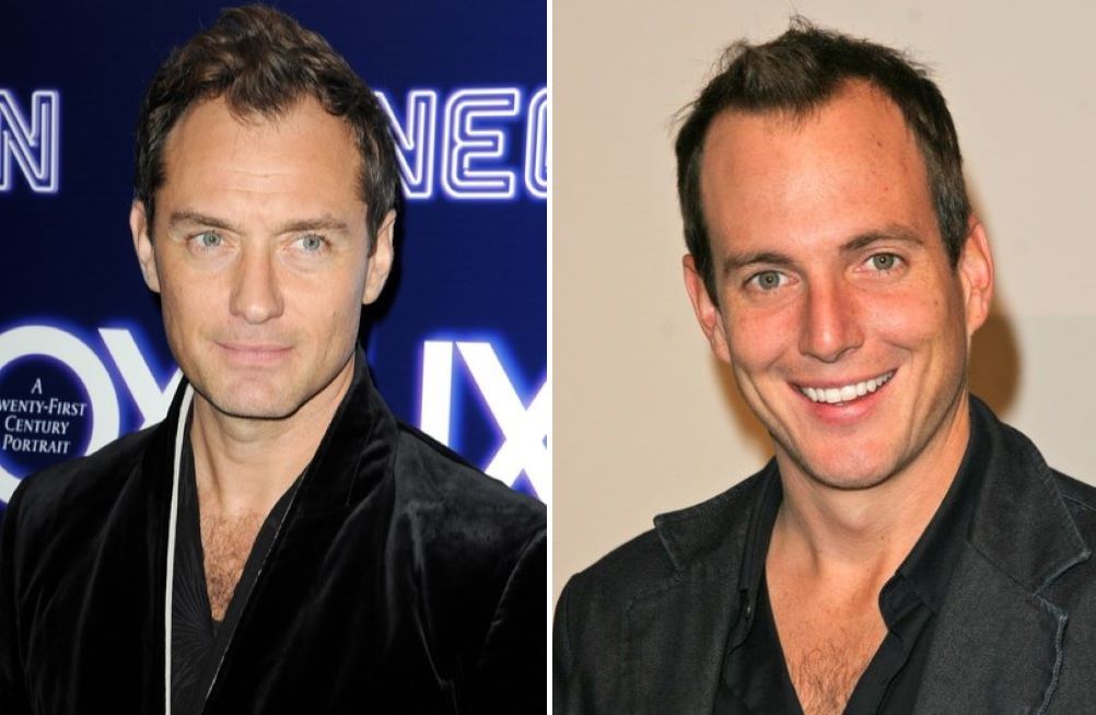 Jude Law with his famously receding hairline (left) and Will Arnett with his receding hairline (right)