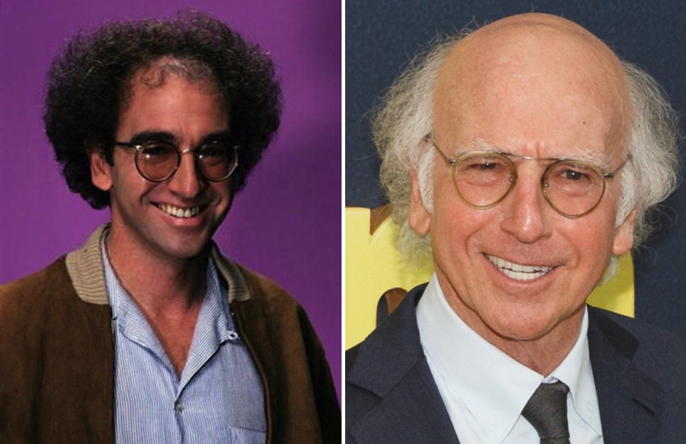 Young Larry David with hair (left) and bald Larry David (right)