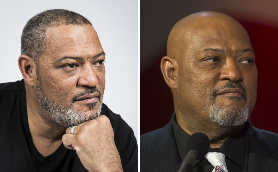 Laurence Fishburne with short hair (left) and bald (right)