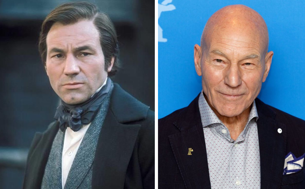 Patrick Stewart wearing a wig (left) and bald (right)