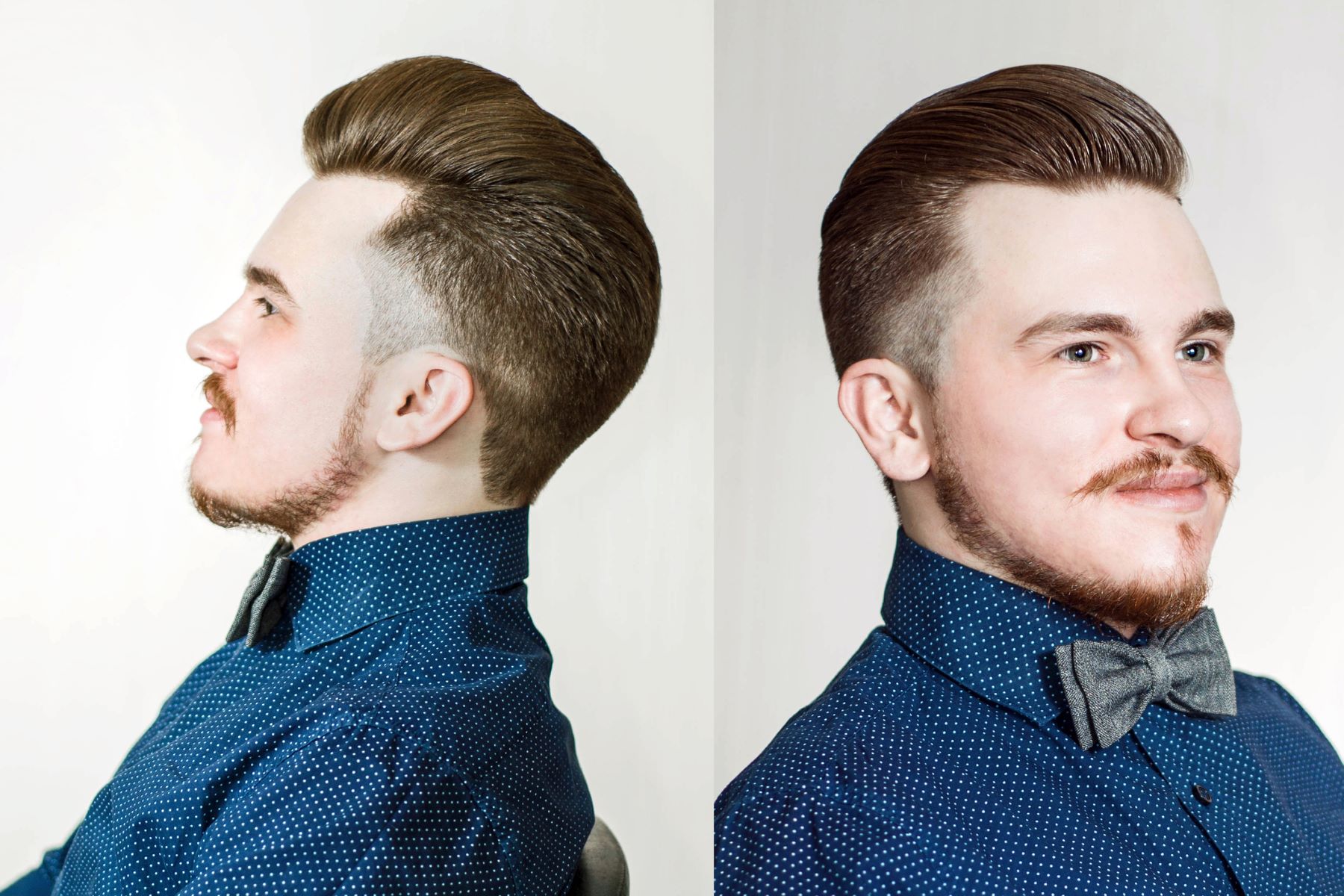 Profile and front view of mini pompadour with receding hairline