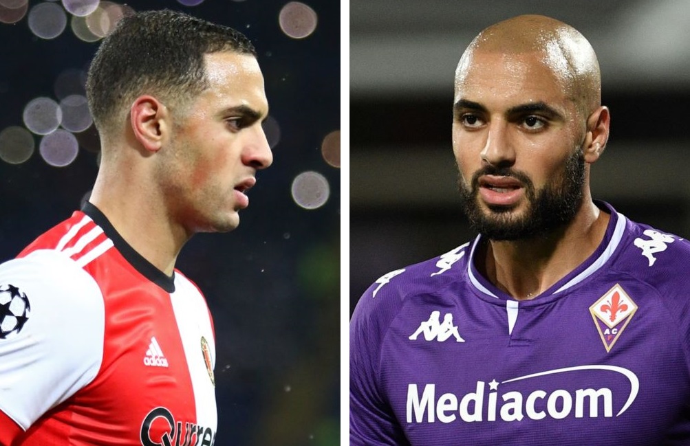 Sofyan Amrabat with hair (left) and bald (right)