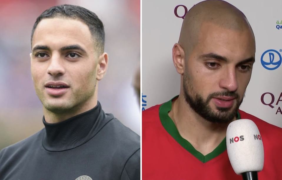 Sofyan Amrabat with hair (left) and buzzcut with beard (right)