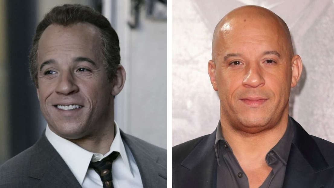 Vin Diesel with short hair (left) and bald (right)