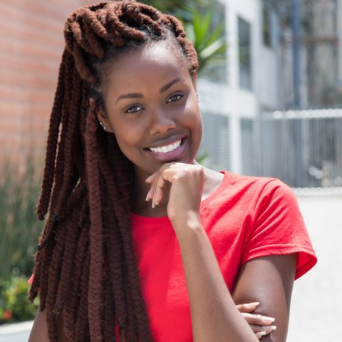 woman wearing heavy dreadlocks