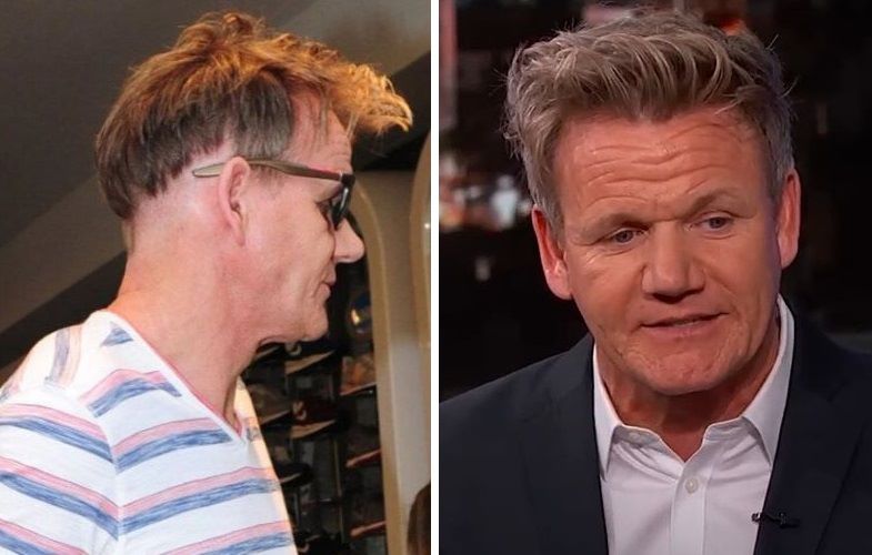 Gordon Ramsay's undercut in 2014 (left) and full head of hair in 2015 (right)