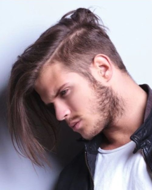 Side-parted undercut with long hair