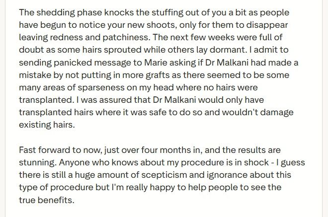 Trustpilot review hair transplant shedding