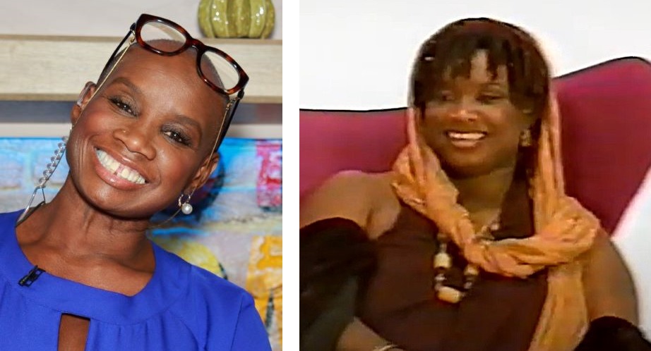 Andi Oliver bald (left) and with hair in the 90s (right)