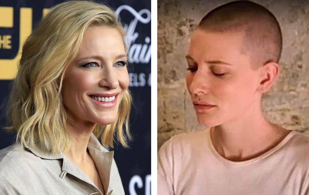 Cate Blanchett with hair (left) and bald (right)