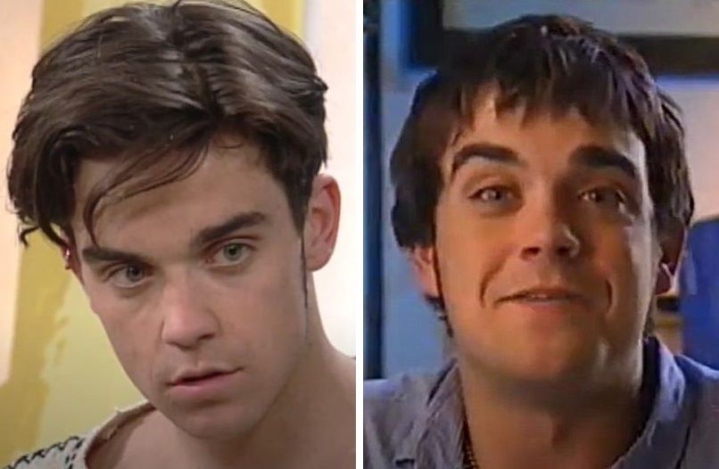 Robbie Williams in 1994 (left) and in 1996 (right)