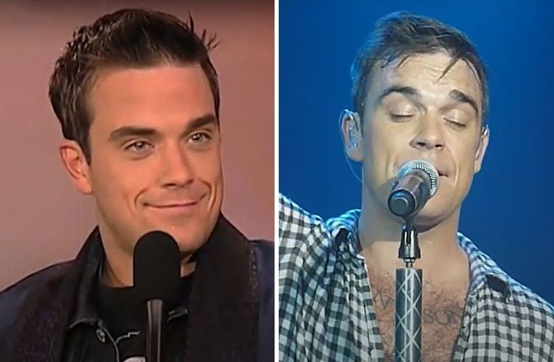 Robbie Williams in 2000 (left) and in 2010 (right)