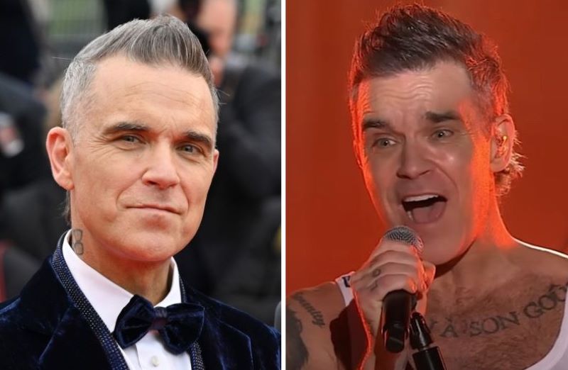 Robbie Williams in 2023 (left) and 2024 (right)