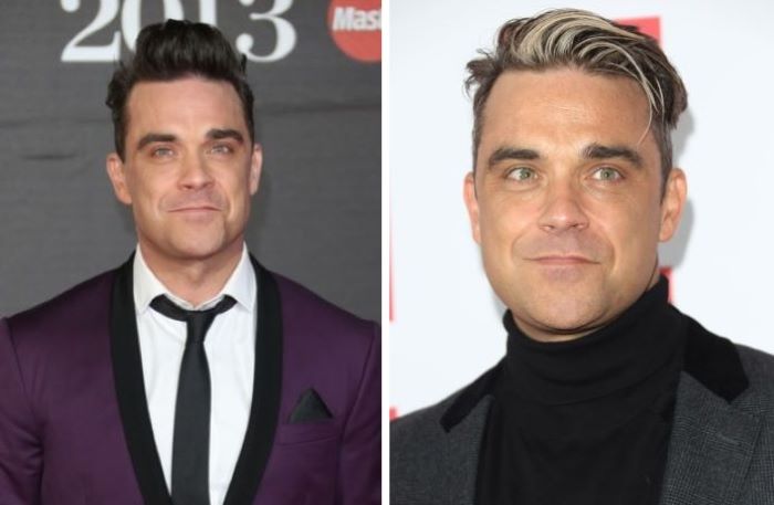 Robbie Williams in Feb 2013 (left) and Oct 2013 (right)