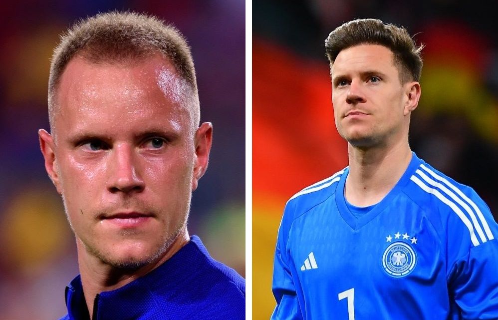 Mark-André Ter Stegen with a receding hairline (left) and full head of hair (right)