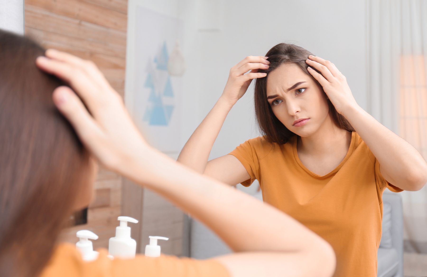 Woman checking her fringe