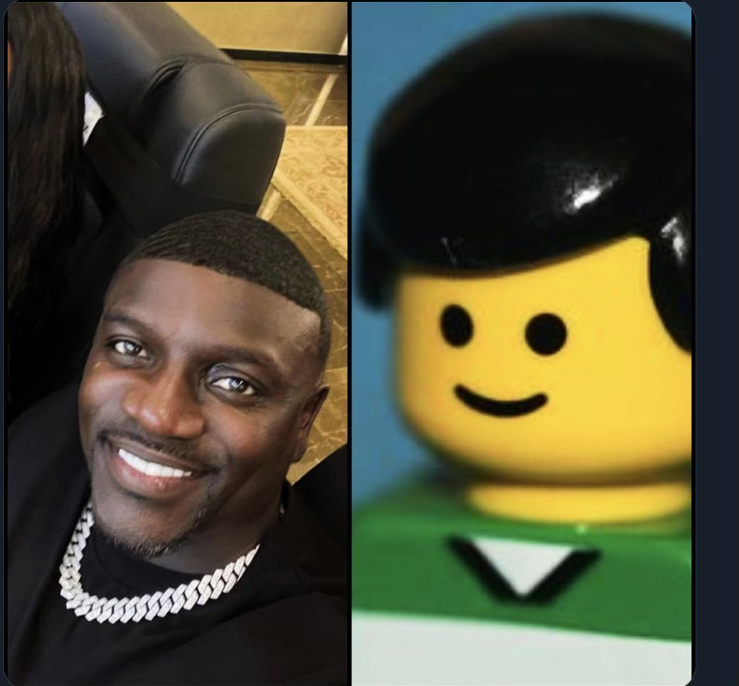 Akon's hairline being compared to Lego Man's hairline