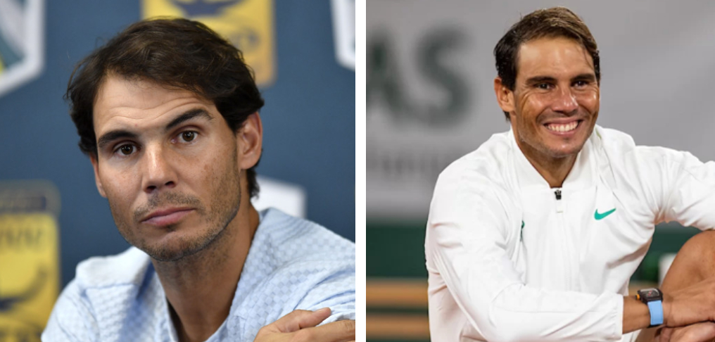 Nadal in 2018 (left) and 2020 (right)