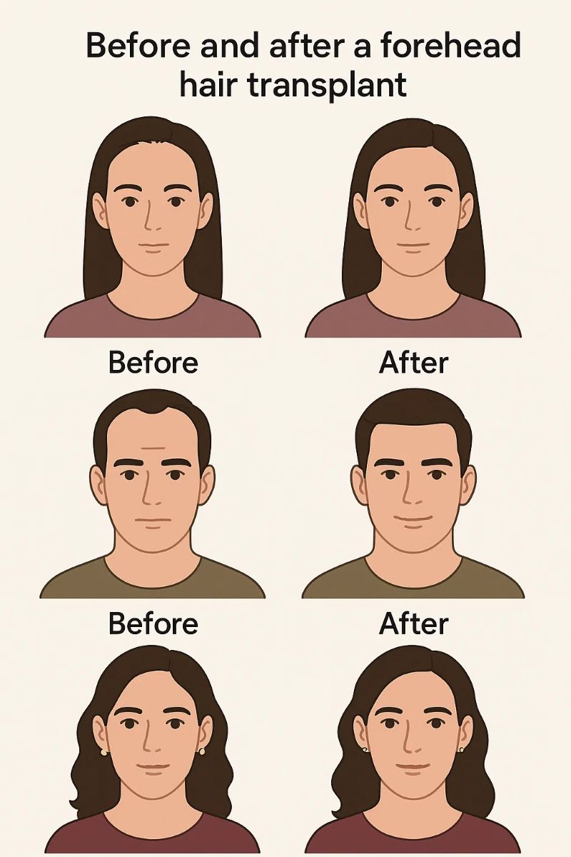 Before and after a forehead transplant