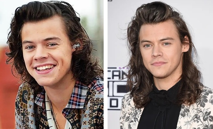 Harry Styles in 2014 (left) and 2015 (right)