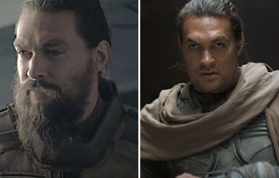 Jason Momoa with and without a beard in Dune