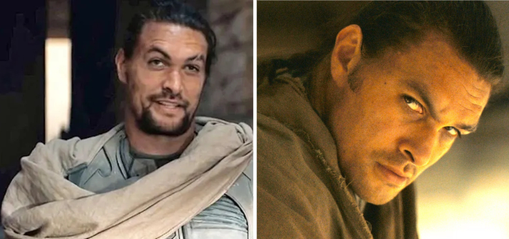 Jason Momoa with and without a beard in Dune