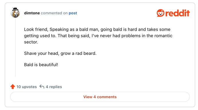 Reddit post about bald men with beards