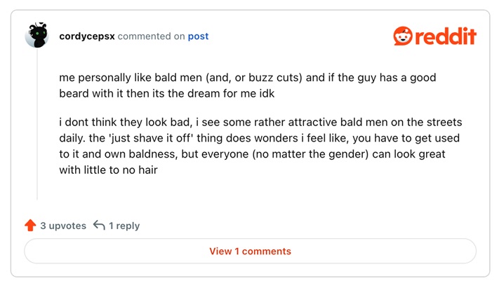 Reddit post about bald men with beards