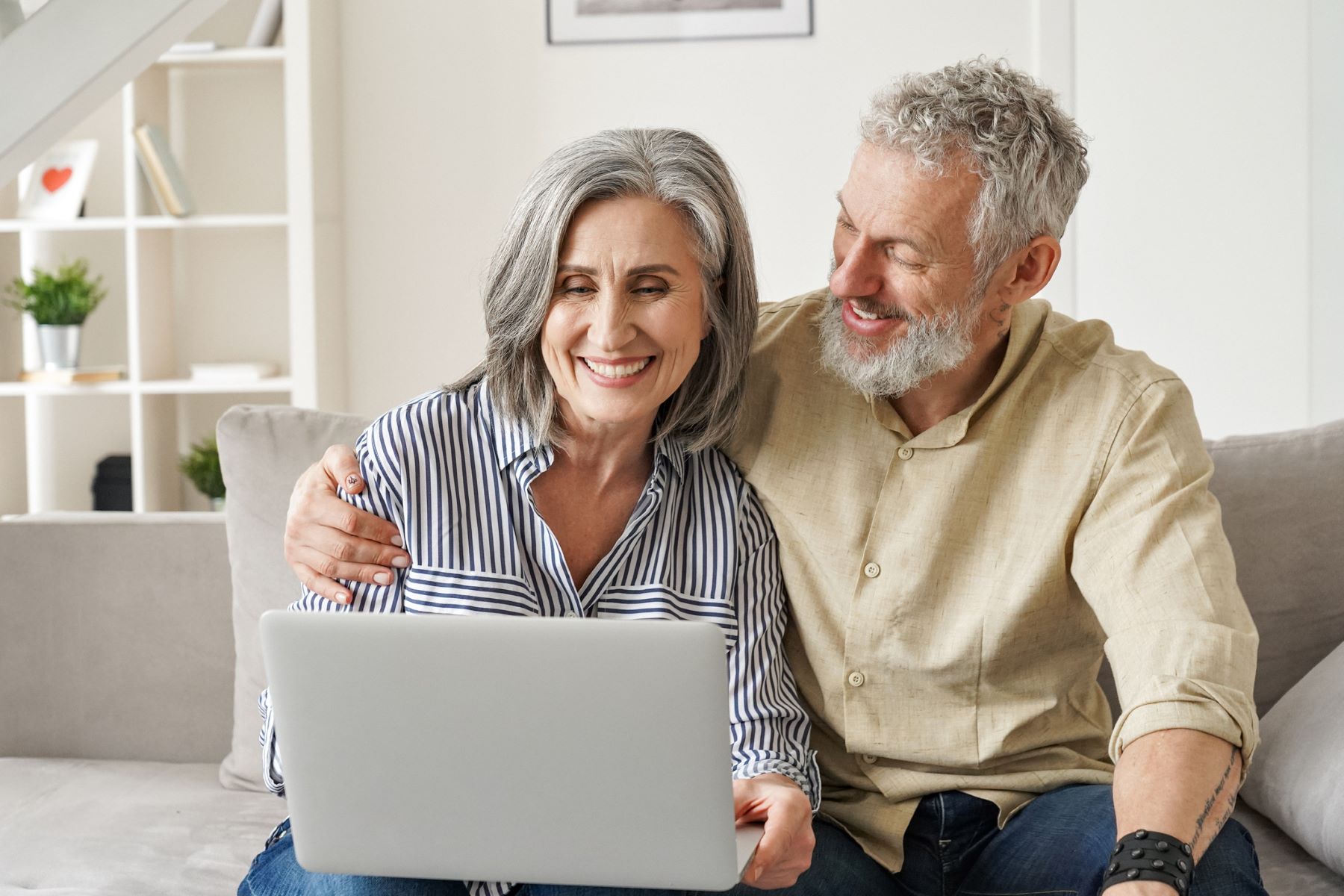 Older woman and man with thick hair