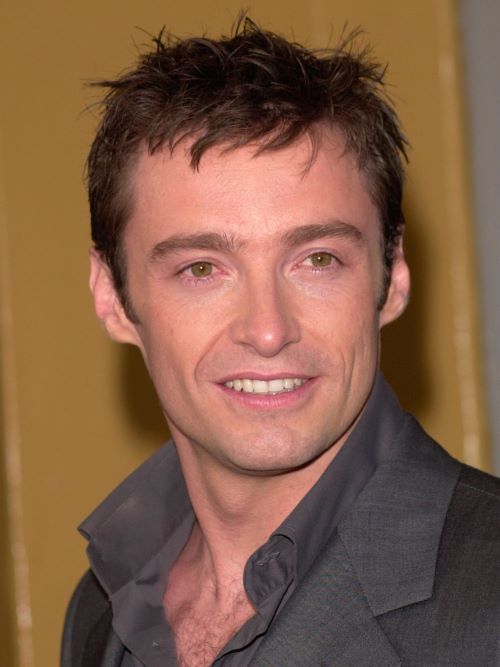 Hugh Jackman wearing a messy style with piecey bangs