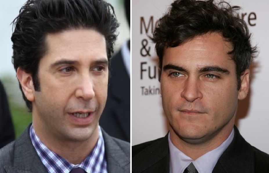 (L) David Schwimmer with modern sideburns; (R) Joaquin Phoenix with sideburns