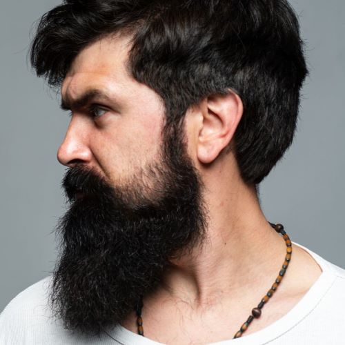 Man with thick hair and dense beard