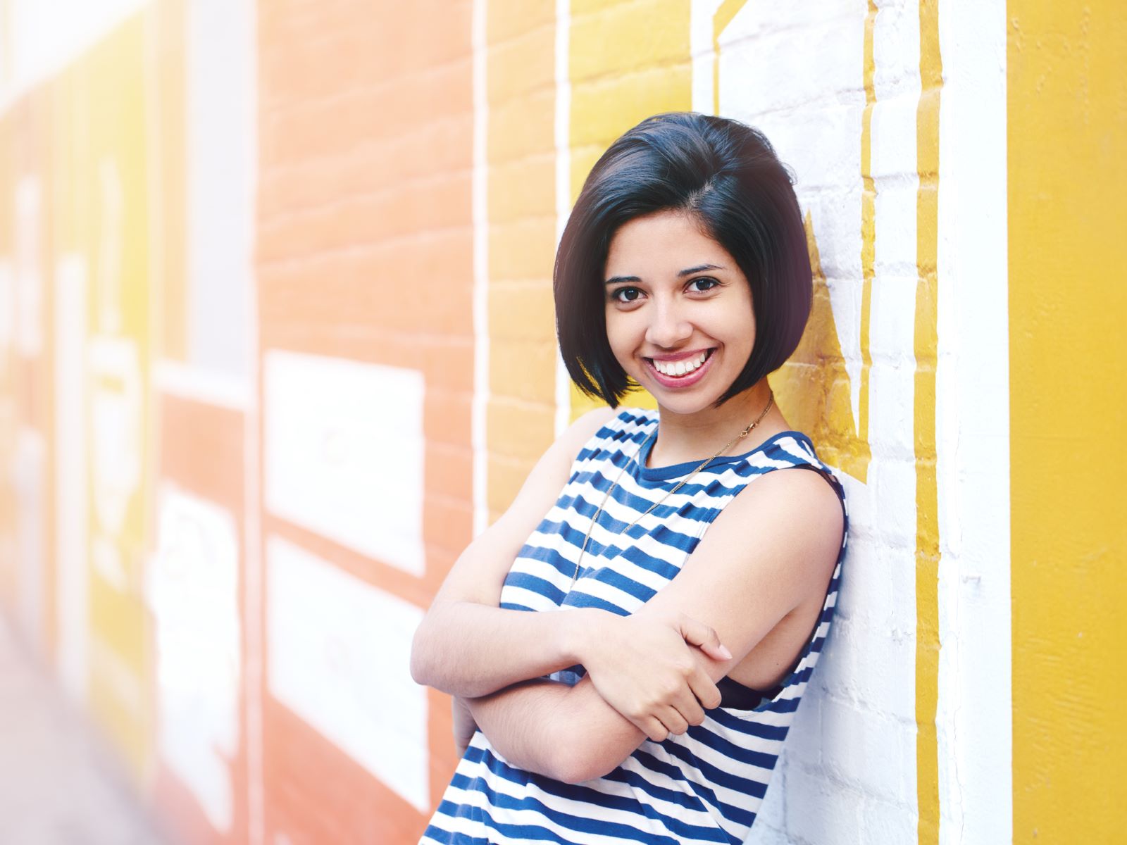 Woman with chin-length hair