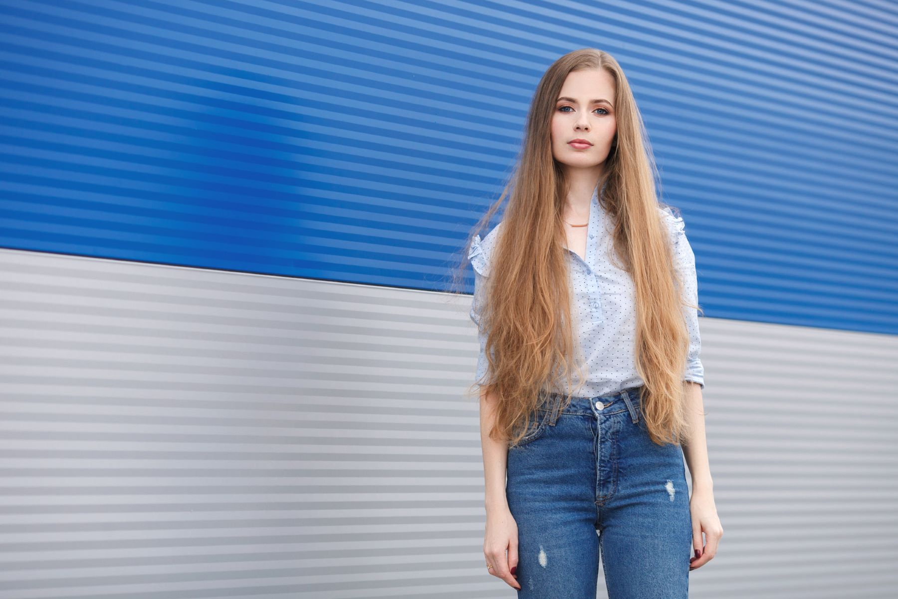 Woman with hip-length hair