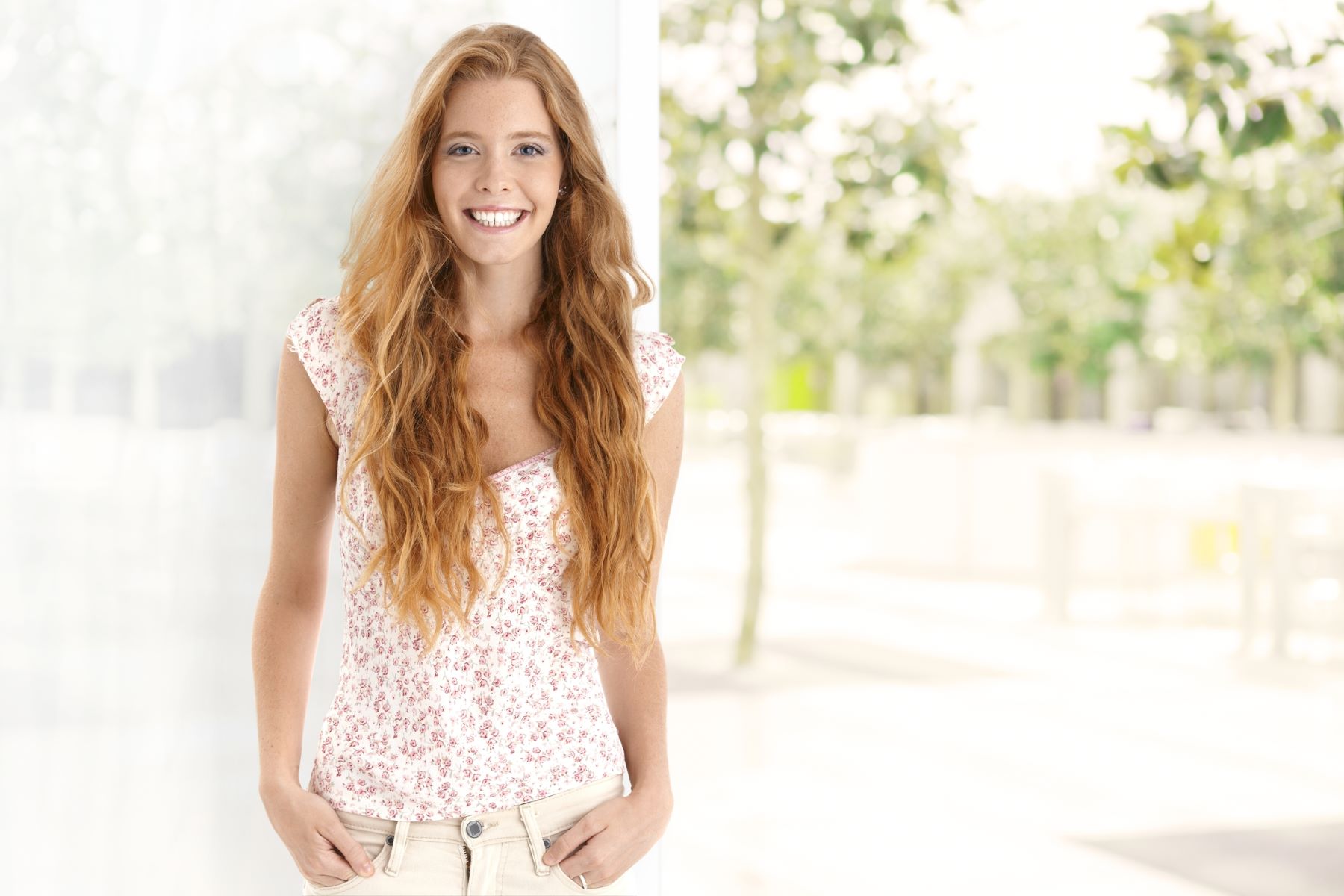 Woman with mid-back-length hair