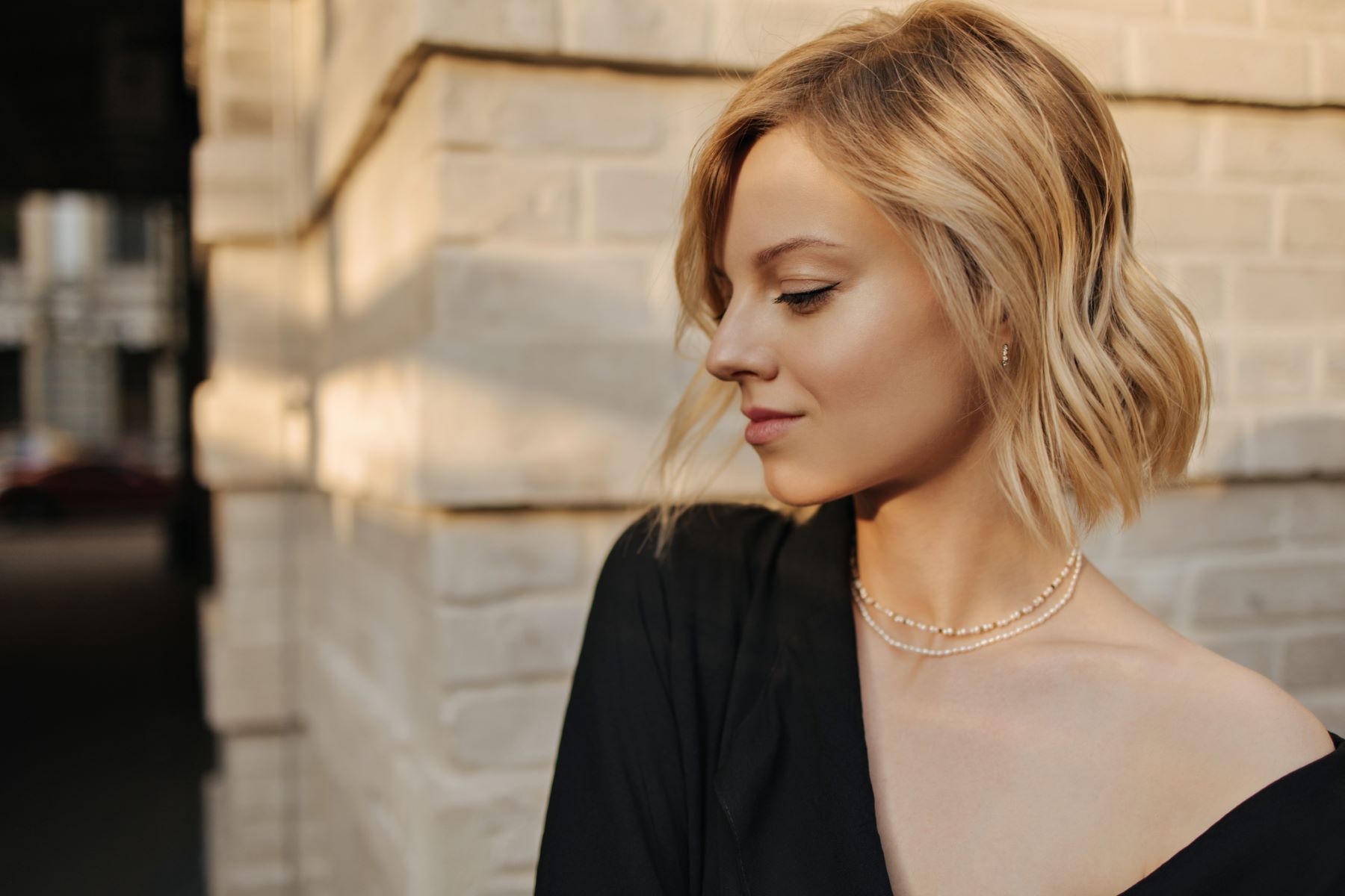 Woman with neck-length hair