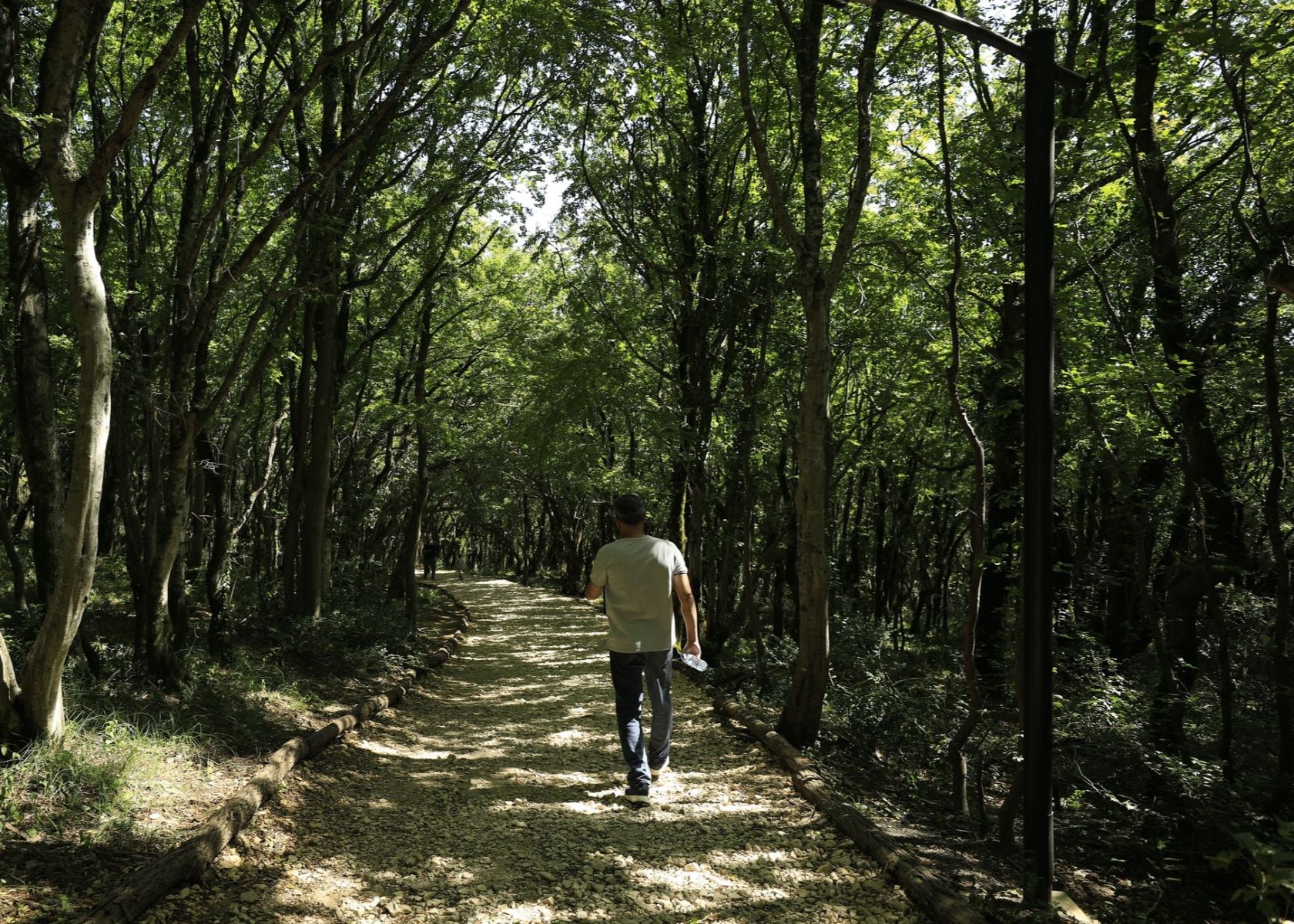 Man walking in the shade to protect his hair grafts