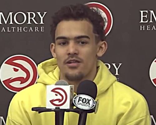 Trae Young during a press conference in 2019