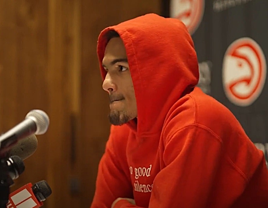 Trae Young during a press conference in 2022