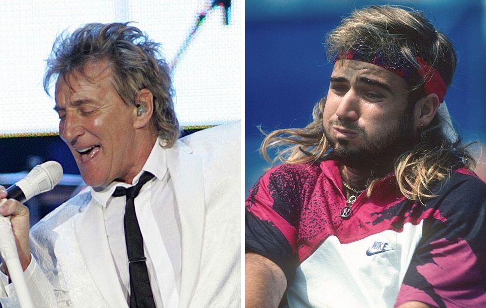 Rod Stewart and Andre Agassi sporting famous mullets