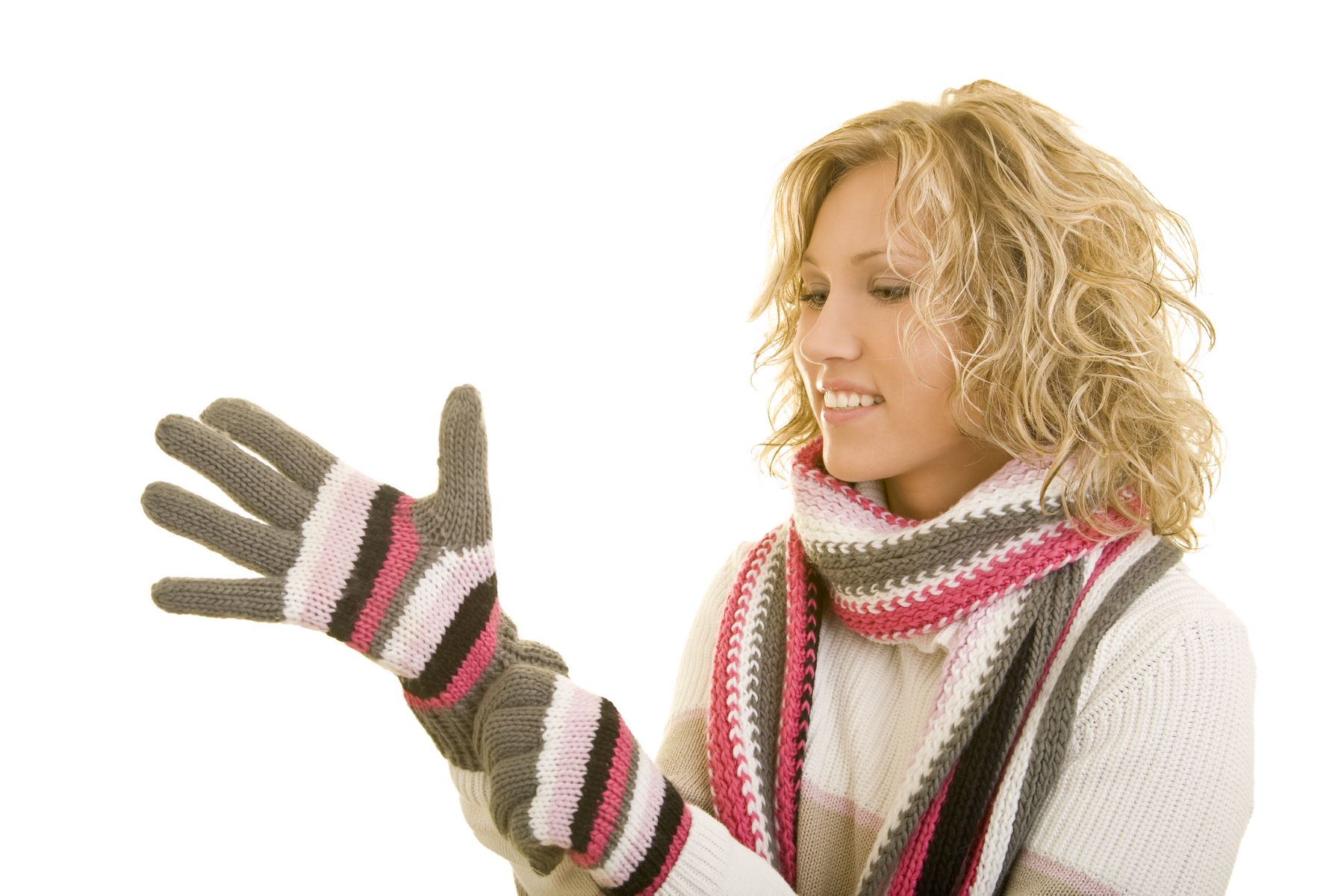 Woman wearing gloves to prevent follicular eczema