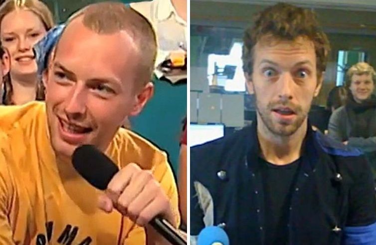 Chris Martin in 2001 and 2009